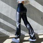 Autumn Retro Elegant Black Faux Leather Women's Trousers High Waist Skinny Pants Ladies Casual Fashion Pants Capris Streetwear RT220