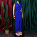 AOMEI Women Jumpsuit Turn Down Collar V Neck Sleeveless Elegant One Piece Wide Leg Female African Office Ladies Classy New 2024 RT220