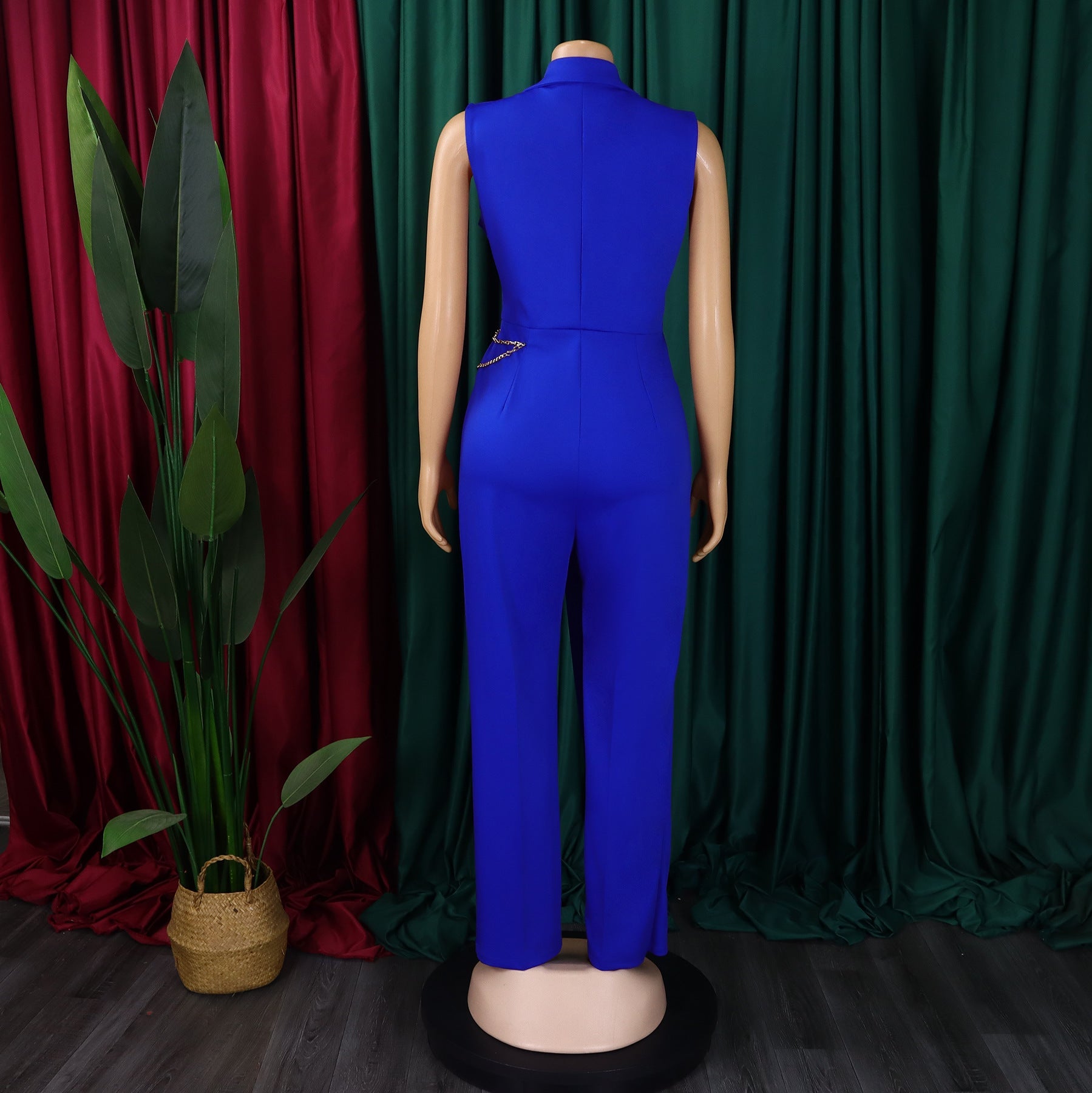 AOMEI Women Jumpsuit Turn Down Collar V Neck Sleeveless Elegant One Piece Wide Leg Female African Office Ladies Classy New 2024 RT220