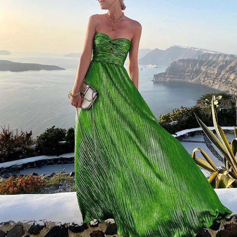 Sleeveless Chest Wrapping Dress Summer Women Sexy Hollow Out Solid Strapless Ladies Maxi Party Dress Fashion Streetwear Vestidos RT220