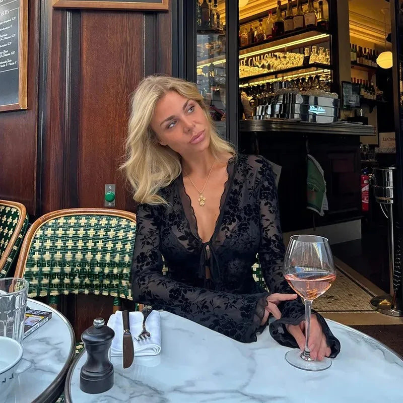 Fashionable Chiffon Blouse Elegant Slim Fit Tweed Style Flare Sleeve Top For Women Autumn 2024 New Arrival Smooths Your Silhouet RT220