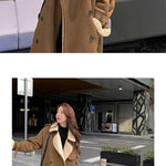 2024 Autumn Winter New Medium Long Double-breasted Lambswool Suede Woolen Coat Women Add Velvet Padded Warm Fur One Woolen Coats RT220