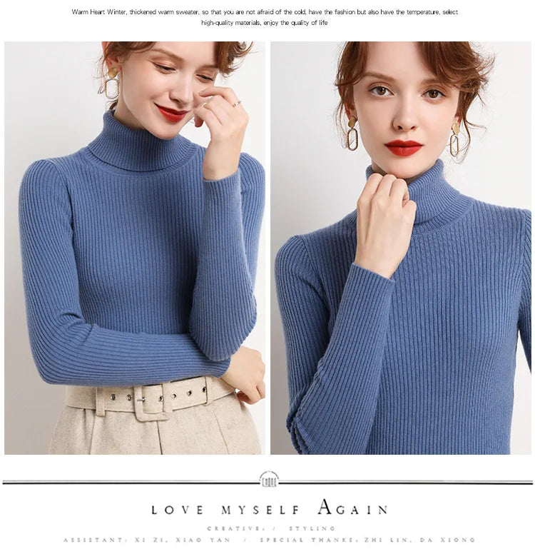 Women Fall Turtleneck Sweater Knitted Soft Pullovers Cashmere Jumpers Basic Soft Sweaters For Women 2025 Autumn Winter RT220