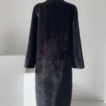 Coats Women Faux Fur Stand Collar Mid Length Long Coat Thick Maxi Warm Thick Open Stitch Elegant Autumn Winter Black Jackets RT220