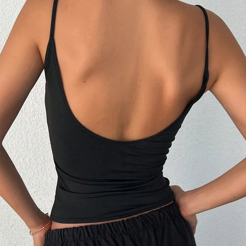 Women's Backless Cami Crop Top Summer Solid Color Casual Sleeveless Streetwear Y2K Top RT220