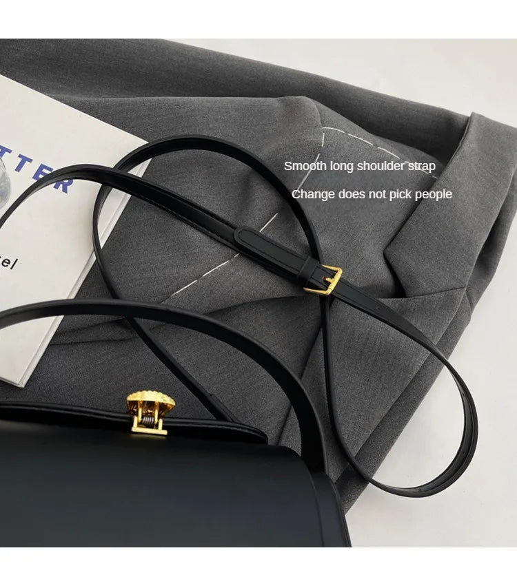 Classic Black Shoulder Bag Women's Versatile Retro Crossbody Square Bags 2024 New Large Capacity Textured Leather Flap Handbags RT220