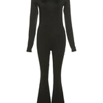 Jumpsuits Autumn New Women Sexy Black Backless Long Sleeve Bodycon Rompers Fashion Streetwear Flare Pants Casual Slim Jumpsuits RT220