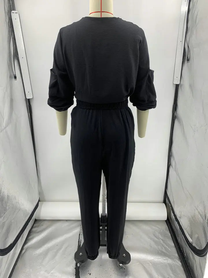 Spring Autumn Casual Solid Color Women's Casual Jumpsuit Pants Fashion Sleeve Slim Fit High Waisted Female Jumpsmall Feet Pants RT220