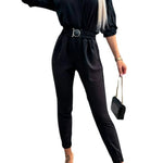 Spring Autumn Casual Solid Color Women's Casual Jumpsuit Pants Fashion Sleeve Slim Fit High Waisted Female Jumpsmall Feet Pants RT220