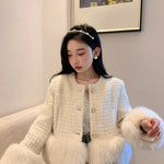 Autumn Winter Women's White Imitation Fox Fur Single Breasted Short Jacket New High-Quality Cotton/Non Cotton Wool Coats RT220