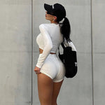 European and American Spring/Summer Round Neck Long Short sleeved 3/4 Shorts Two piece Women's Fashion Sports Versatile Set RT220