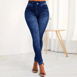 M XXL Faux Denim Leggings Women Clothing Summer High Waist Jeans Oversized Basics Pants Female Casual Slim Trousers RT220