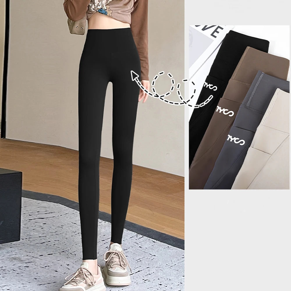 Mia Muse Autumn Winter Women's Leggings High Waist Letter Print Butt Lift Athletic Fitting Slim Basics Pants RT220