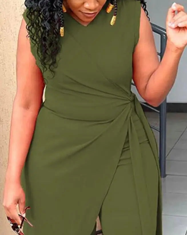 Women's Jumpsuit Summer Fashion Tied Detail V-Neck Casual Plain Sleeveless Asymmetrical Work Long Jumpsuit Y2K Streetwear RT220