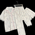 Honey Peach Print Lace Korean Ins Style Pajamas Women Y2k Three-piece Set Classy Sweet Cute Lady Lounge 2024 New Spring Homewear RT220