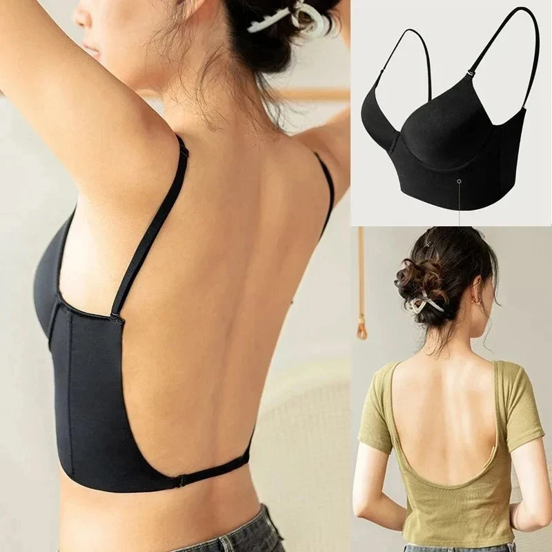 Women Invisible Bra Deep U Plunge Bras Backless Top for Dresses Sexy Lingerie with Transparent Strap Push Up Strapless Underwea RT220