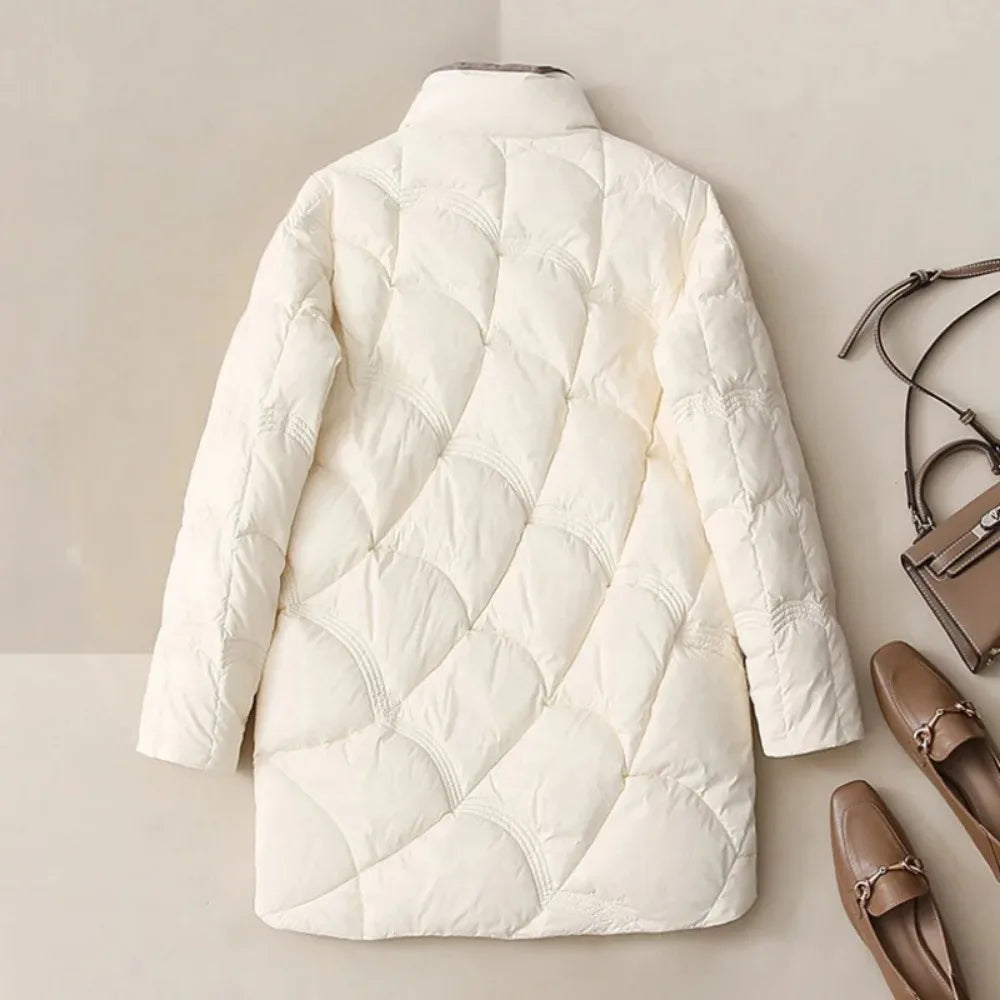 2024 Winter New Fashion Stand Collar X-Long Women Down Jackets Female Casual Loose Ultra Lightweigh White Duck Down Warm Coat RT220