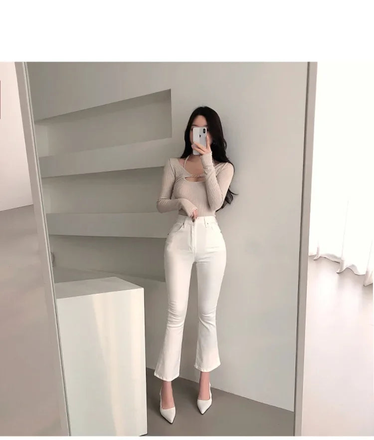 Sexy Tank Top Cropped Inner Strapless Long Sleeve Cover Up Outer Wear 2-piece Set Women's Summer Fashionable Suit RT220