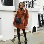 Thick Faux Fur Jacket Women Wine Red Autumn Winter Korean Maxi Coat Long Warm Luxury Fur Black Parkas Bontjas Furry Outerwear RT220