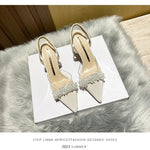 Summer Women Baotou Sandals 2024 New French Transparent Pointed Toe Crystal Stiletto Heel Sandals Pumps Zapatillas Mujer RT220