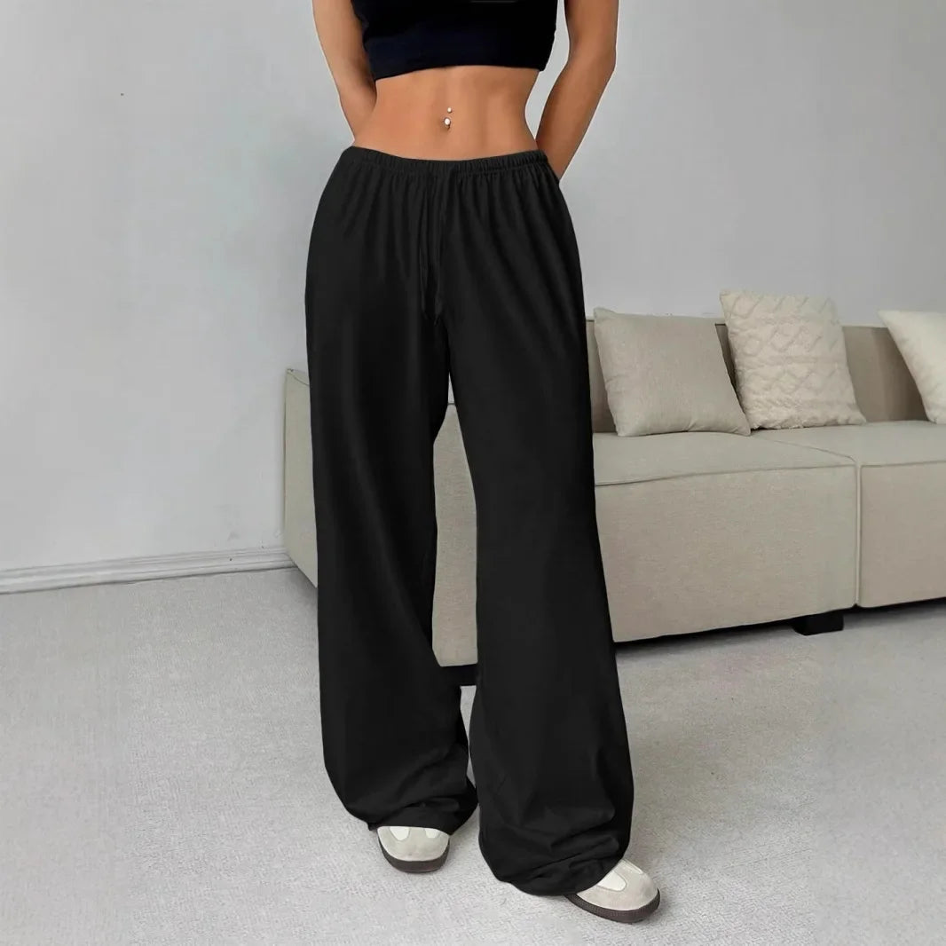 Loose Wide Leg Pants Women's Casual Knitted Loose Long Trousers Spring Summer New Style Elastic Waist Comfortable Female Fashion RT220