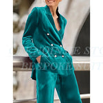 Luxury Purple Women's 2 Piece Sets Suits Chic Double Breasted Peak Lapel Slim Fit Jacket Pants Outfits Velvet Office Blazer 2025 RT220