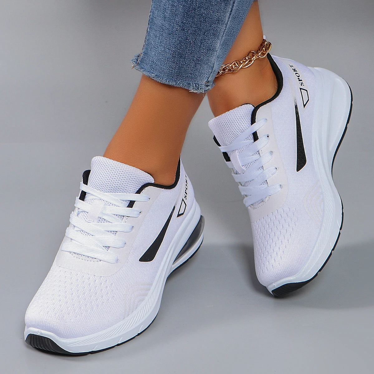 Spring new women's sports shoes, fashionable, breathable, lightweight, non-slip, wear-resistant, casual sports shoes, flat shoes RT220