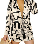 Women Urban Blouses 2024 Spring Summer Hot Selling Sexy Deep V-Neck Fashion Printed Long Sleeved Shirt Dress Loose Versatile Top RT220