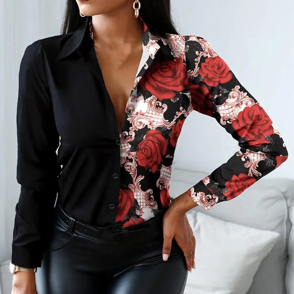 Office Lady Shirt Leopard Single Breasted Spring Autumn Temperament Lapel Blouse for Daily Wear RT220