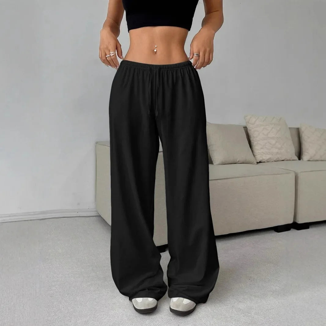 Loose Wide Leg Pants Women's Casual Knitted Loose Long Trousers Spring Summer New Style Elastic Waist Comfortable Female Fashion RT220