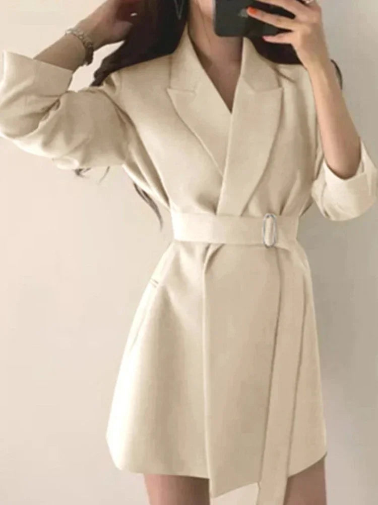 New 2025 Spring Summer Mid-length Small Thin Suit Vintage Belt Korean Fashion Casual Temperament Blazers for Women Clothing RT220