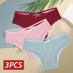 Women Cotton Panties 3PC Sexy Lace Brazilian Panties Cotton Low Rise Underwear for Female Bow Hollow Out Soft Intimates Lingerie RT220