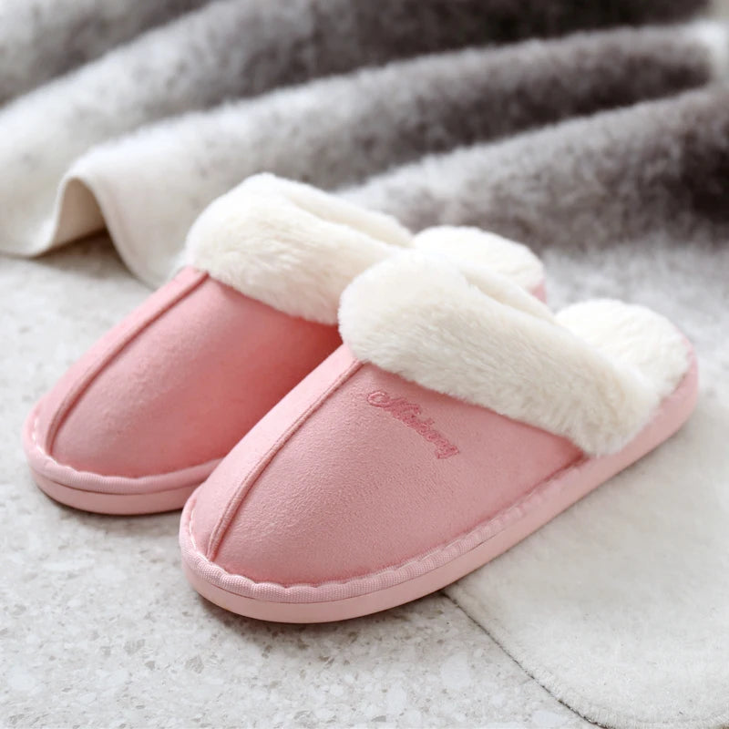 Winter Women Slippers Furry Home Floor Shoes Warm Indoor Slides Men Bedroom Slippers Plush Couples Footwear Soft Non-slip Shoes RT220
