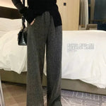 Women Pants Autumn Winter Thickening High Waisted Wool Wide Leg Pants Women Fashion Chevron Lengthening Leg Opening Floor Length RT220