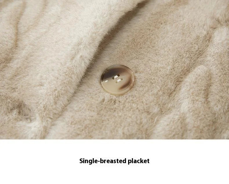 Women Fur Cardigan Thickened Long 2024Autumn Winter V-neck Jacket Female Loose Simple Leisure With Buttons Casual Faux Fur Coat RT220