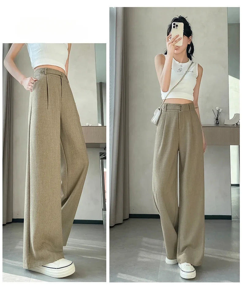 Seoulish Spring Summer Elegant Button Women's Wide Leg Pants 2025 New High Waist Solid Casual Loose Straight Trousers for Womens RT220