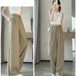 Seoulish Spring Summer Elegant Button Women's Wide Leg Pants 2025 New High Waist Solid Casual Loose Straight Trousers for Womens RT220