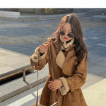 2024 Autumn Winter New Medium Long Double-breasted Lambswool Suede Woolen Coat Women Add Velvet Padded Warm Fur One Woolen Coats RT220