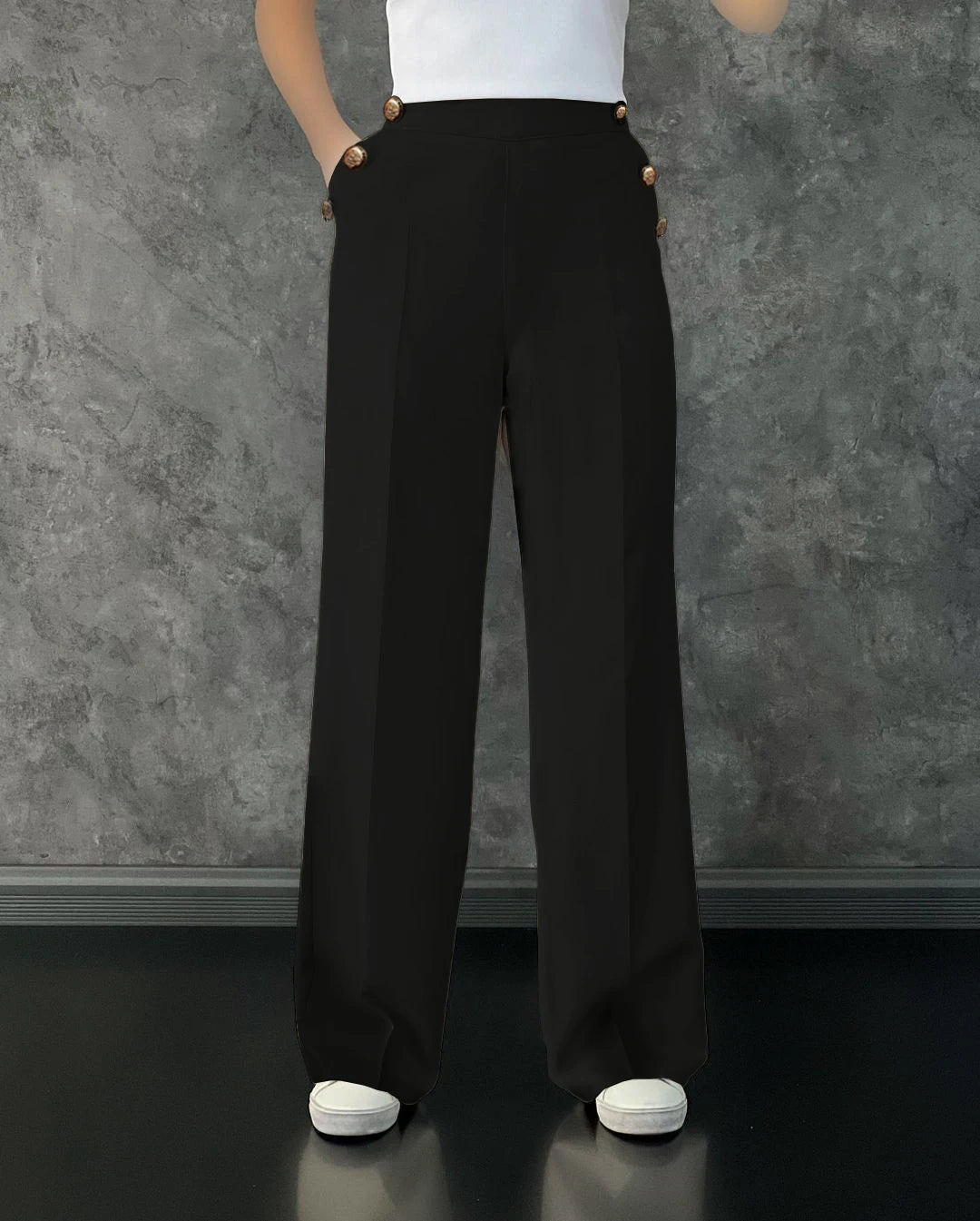 Ladies' autumn and winter black commuting elegant casual loose button suit jacket and elastic waisted suit pants two-piece set RT220