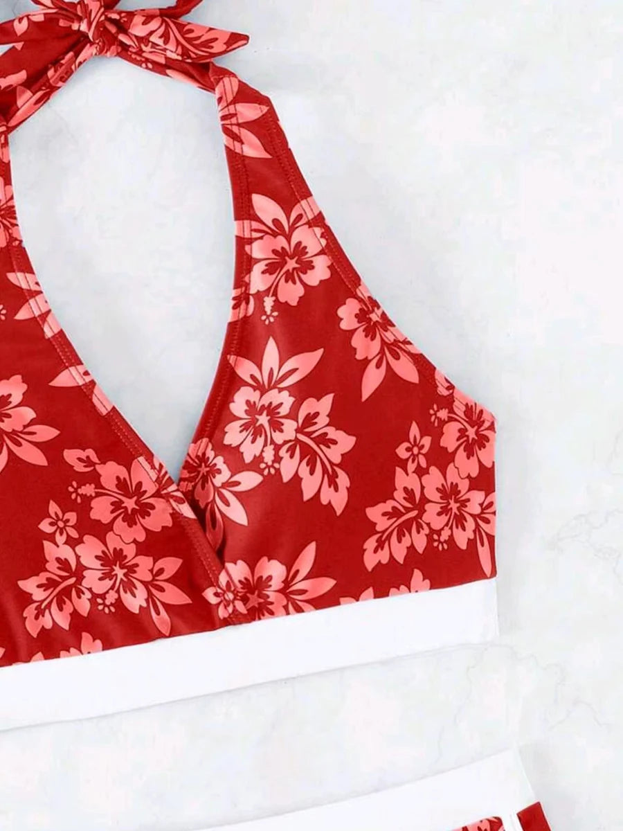 2025 Halter Sporty Bikinis Printed Swimsuit Women High Waist Shorts Swimwear Female Bathers Bathing Swimming Swim Suit Beachwear RT220