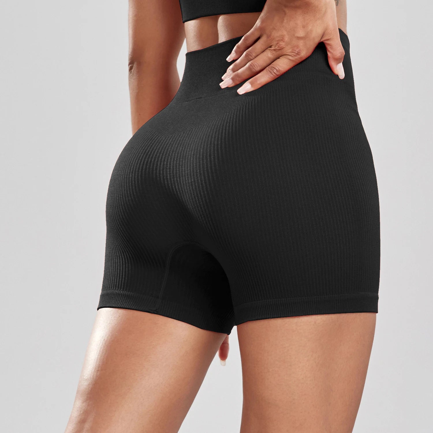 Women's Solid Color High Waist Simple Yoga Fitness Daily Ribbed Sports Cycling Leggings RT220