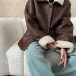 [LANMREM] Faux Fur Thick Warm Coats Lapel Single Breasted Office Lady Elegant Female Outwear Fashion 2025 Winter New 26C1095 RT220