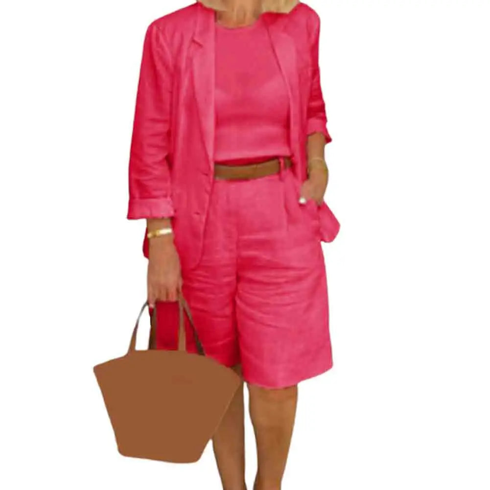 Formal Shorts Suit Knee Length Pants Lady Business Outfit Cardigan Plus Size Lady Coat Shorts Set Daily Wear RT220
