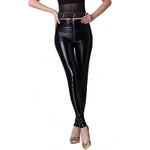 New Fashion PU Imitation Leather Sexy Leggings Female Tight Wear Black Small Feet High Waist Slim Zipper Pencil Pants Female RT220