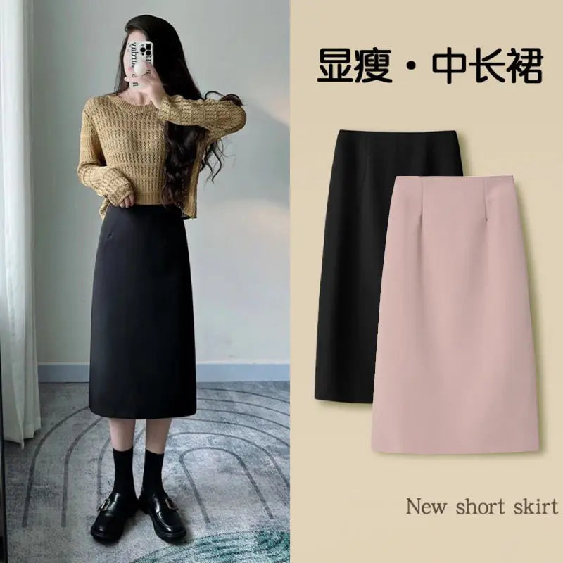 Office Lady Fashion Slim Solid Skirt Koreon Clothing Spring Summer Streetwear New High Waist Elegant Straight Midi Casual Skirts RT220