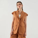 K1444L Luxury Brand Women's Clothing Summer 55% Linen 45% Cotton Ladies Suit Women's Casual Blazer Clothes Vest RT220