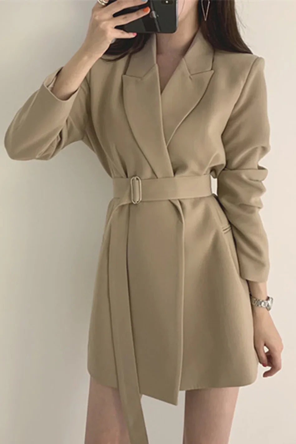New 2025 Spring Summer Mid-length Small Thin Suit Vintage Belt Korean Fashion Casual Temperament Blazers for Women Clothing RT220