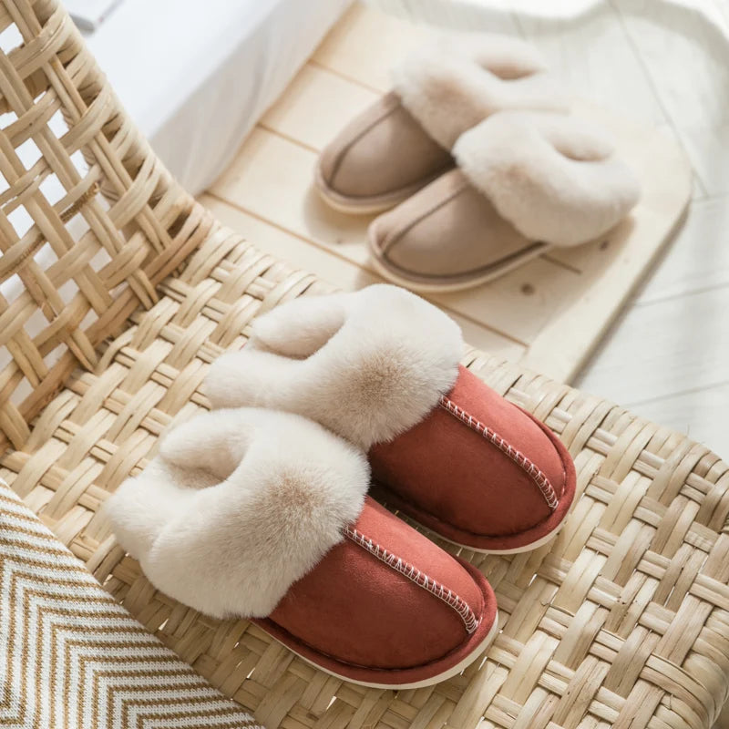Winter Women Slippers Furry Home Floor Shoes Warm Indoor Slides Men Bedroom Slippers Plush Couples Footwear Soft Non-slip Shoes RT220