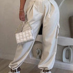 2023 New Fashion Women's Pants Elegant Paperbag Waist Belted Pocket Design Cargo Pants Female Trouser Casual Bottom RT220