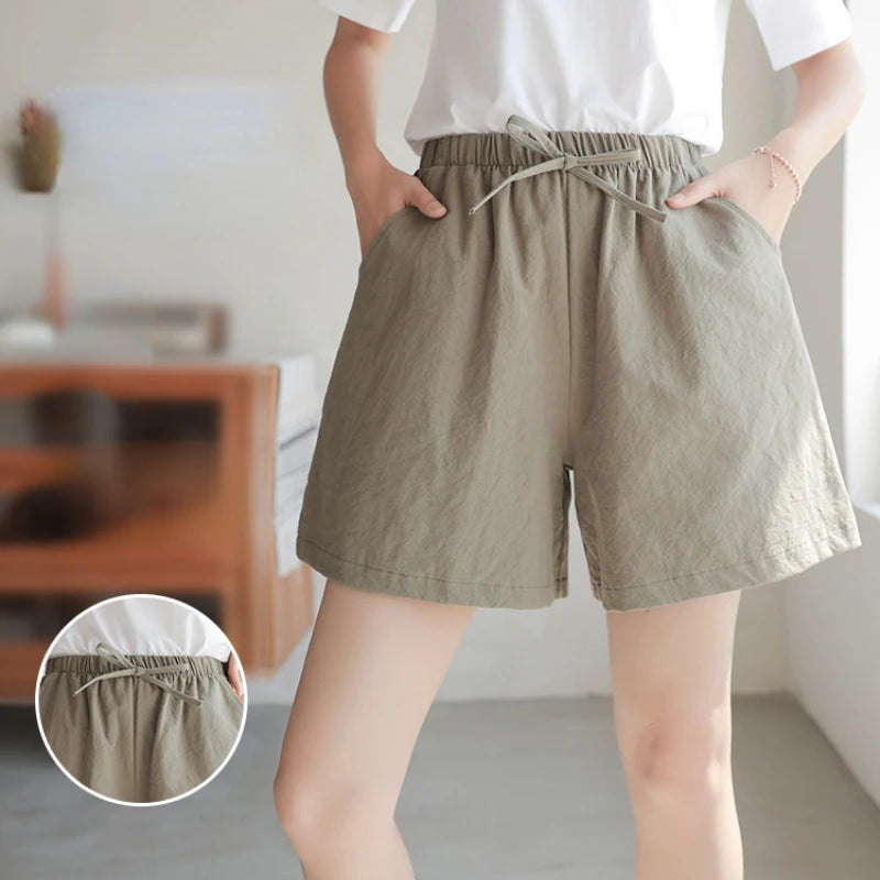 High Waisted Casual Linen Shorts Women Gym Workout Shorts Cotton Short Pants Loose-fitting Ladies Short Femme Women Shorts Sport RT220